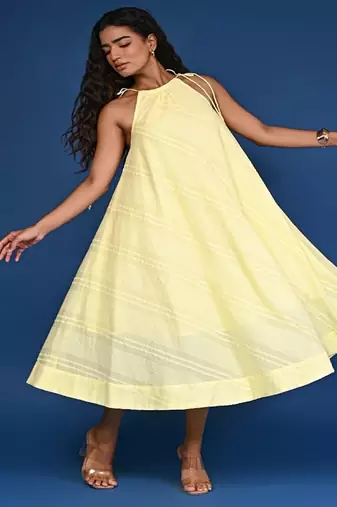 Yellow dobby cotton dress