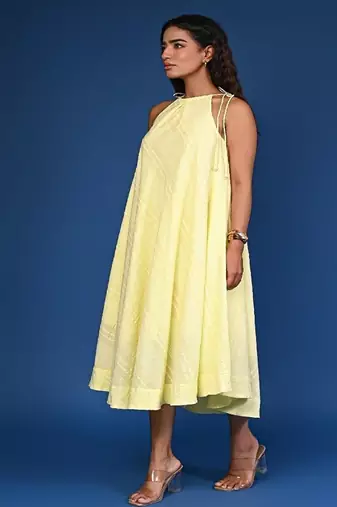 Yellow dobby cotton dress
