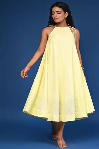 Yellow dobby cotton dress