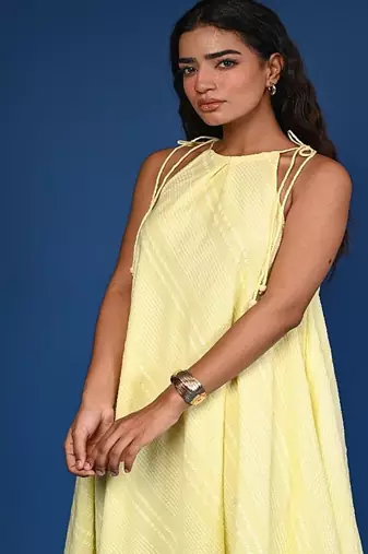 Yellow dobby cotton dress