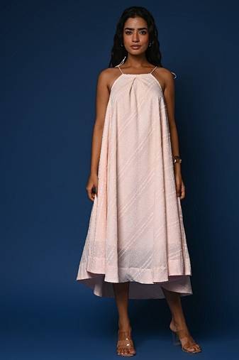 Peach dobby cotton dress