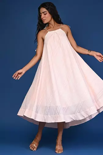 Peach dobby cotton dress
