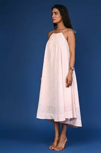 Peach dobby cotton dress