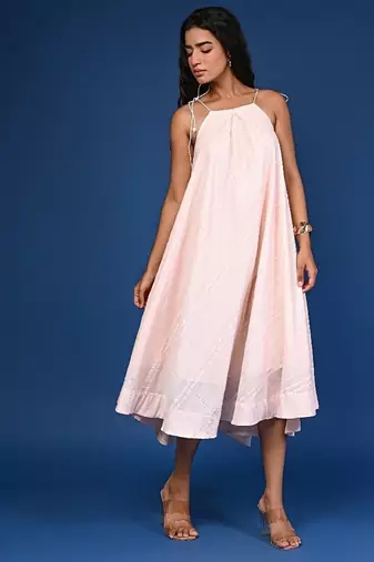 Peach dobby cotton dress