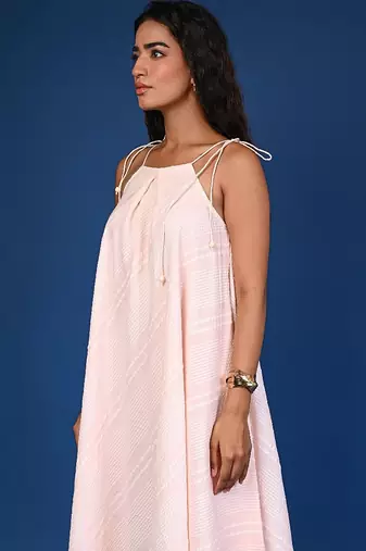 Peach dobby cotton dress