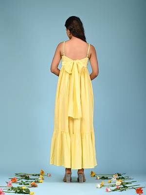 Butter yellow tiered cotton maxi-dress 2