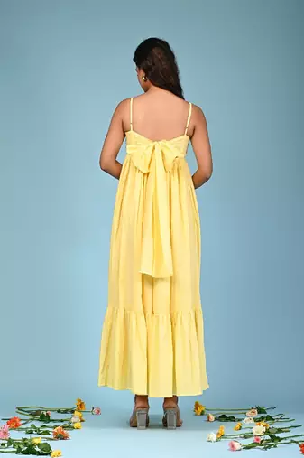 Butter yellow tiered cotton maxi-dress