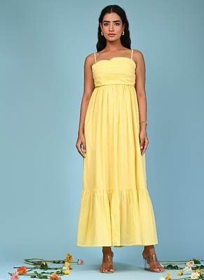 Butter yellow tiered cotton maxi-dress 1