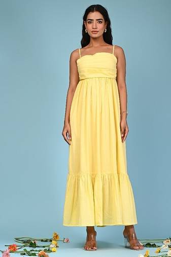 Butter yellow tiered cotton maxi-dress