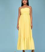 Butter yellow tiered cotton maxi-dress