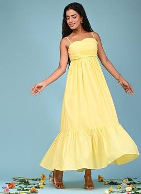 Butter yellow tiered cotton maxi-dress 3