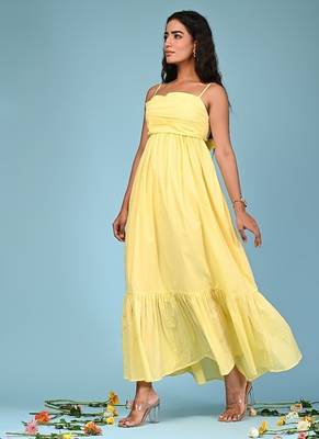 Butter yellow tiered cotton maxi-dress 4