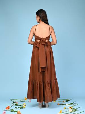 Brown tiered cotton maxi-dress 2