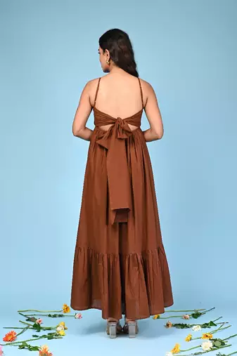 Brown tiered cotton maxi-dress