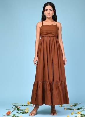 Brown tiered cotton maxi-dress 1