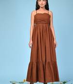 Brown tiered cotton maxi-dress