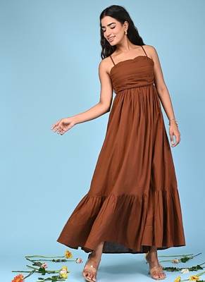 Brown tiered cotton maxi-dress 3
