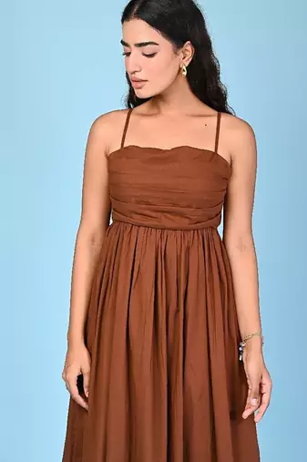 Brown tiered cotton maxi-dress