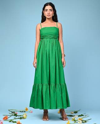 Green tiered cotton maxi-dress 1