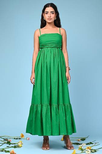 Green tiered cotton maxi-dress