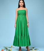 Green tiered cotton maxi-dress