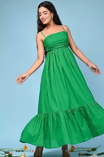 Green tiered cotton maxi-dress