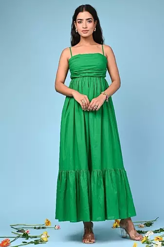 Green tiered cotton maxi-dress