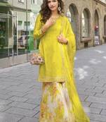 Lemon green party wear semi stitched gharara suits