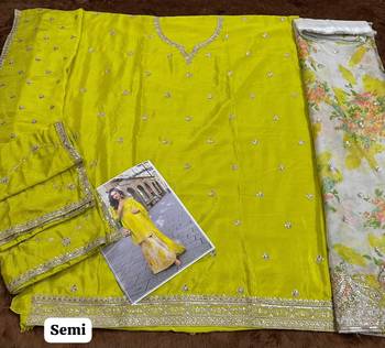 Lemon green party wear Embroidered gharara suit-Full Stitched Free size 3