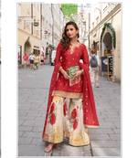 Red party wear semi stitched gharara suits