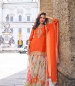 Orange party wear semi stitched gharara suits