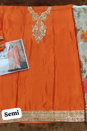 Orange party wear Embroidered gharara suit-Full Stitched Free size