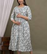 Sea green  floral printed pure cotton flared maternity maxi dress
