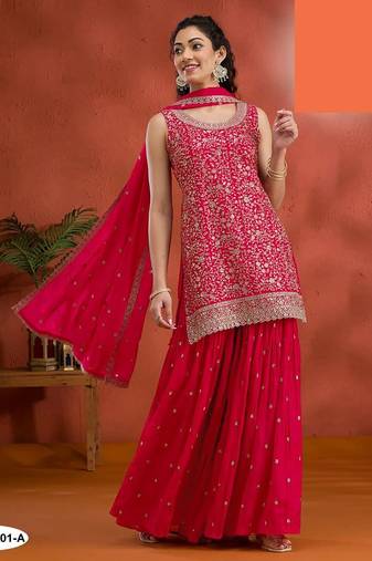 Pink georgette semi stitched wedding suits