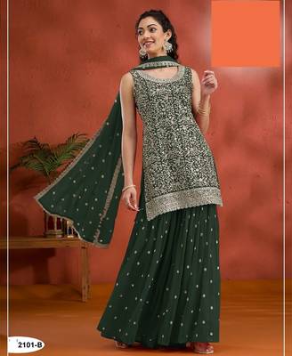 Dark green georgette Embroidered Salwar suit-Full Stitched Free size 1