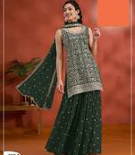 Dark green georgette semi stitched wedding suits