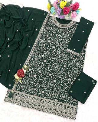 Dark green georgette Embroidered Salwar suit-Full Stitched Free size 2