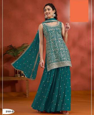 Peacock georgette Embroidered Salwar suit-Full Stitched Free size 1