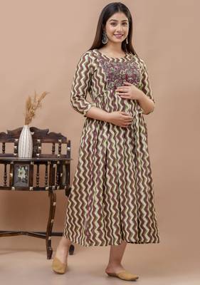 Maroon  floral printed  cotton flared maternity maxi dress 1