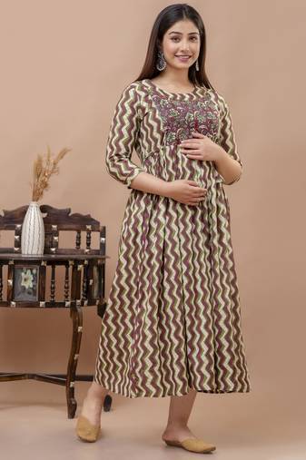 Maroon aaysa floral printed pure cotton flared maternity maxi dress