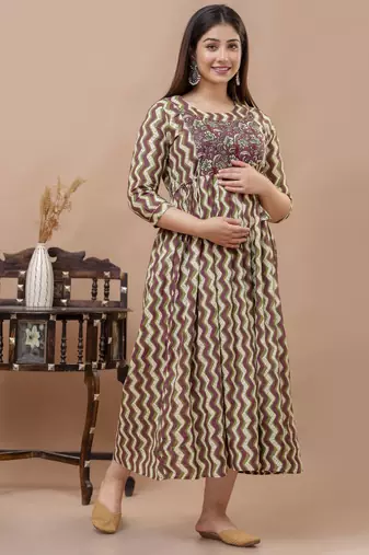 Maroon aaysa floral printed pure cotton flared maternity maxi dress