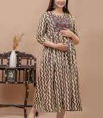 Maroon  floral printed pure cotton flared maternity maxi dress