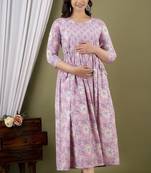 Light pink  floral printed pure cotton flared maternity maxi dress