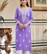 Women's Gorgeous Chikankari work Pure Rayon Fabric Straight Kurta, Pant Set