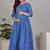 Blue  floral printed  cotton flared maternity maxi dress