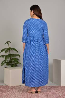 Blue  floral printed  cotton flared maternity maxi dress 2