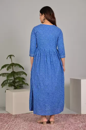 Blue  floral printed  cotton flared maternity maxi dress