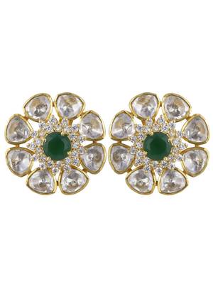 Gold plated green stone stud earrings in sterling silver 2