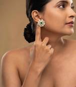 Gold plated green stone stud earrings in sterling silver