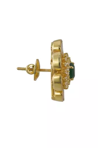 Gold plated green stone stud earrings in sterling silver